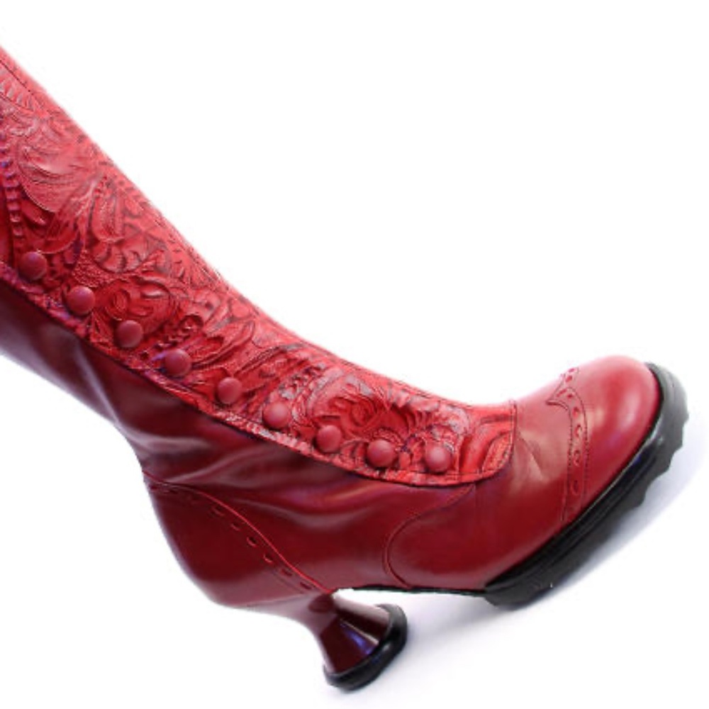 Fluevog Mini Babycakes red leather boots